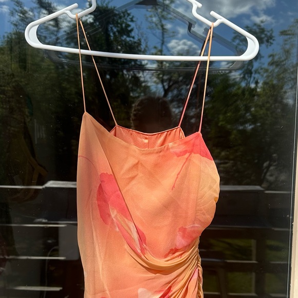Vintage Shelli Segal Peach Silk Dress by Laundry Size 4 | Watercolor Gown - Picture 4 of 12